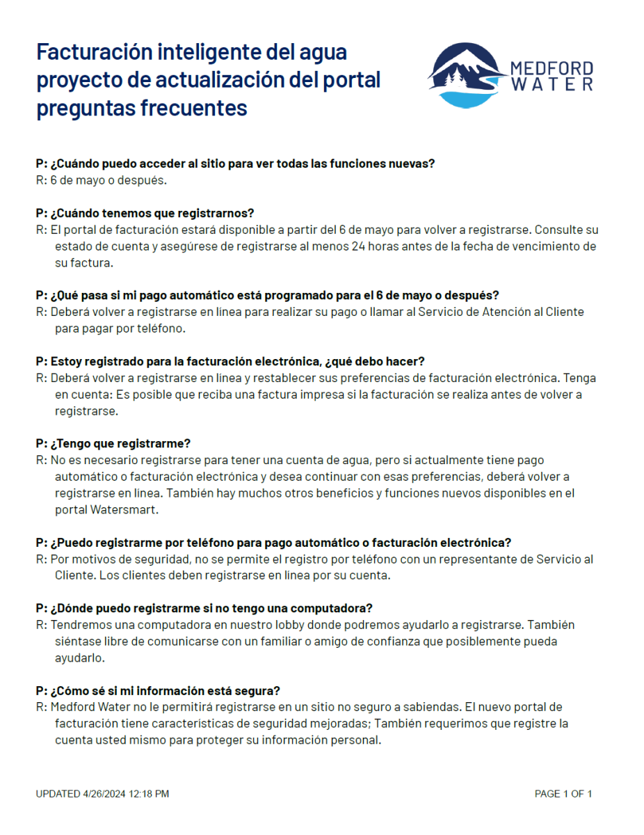 Watersmart Portal Upgrade FAQs in Spanish