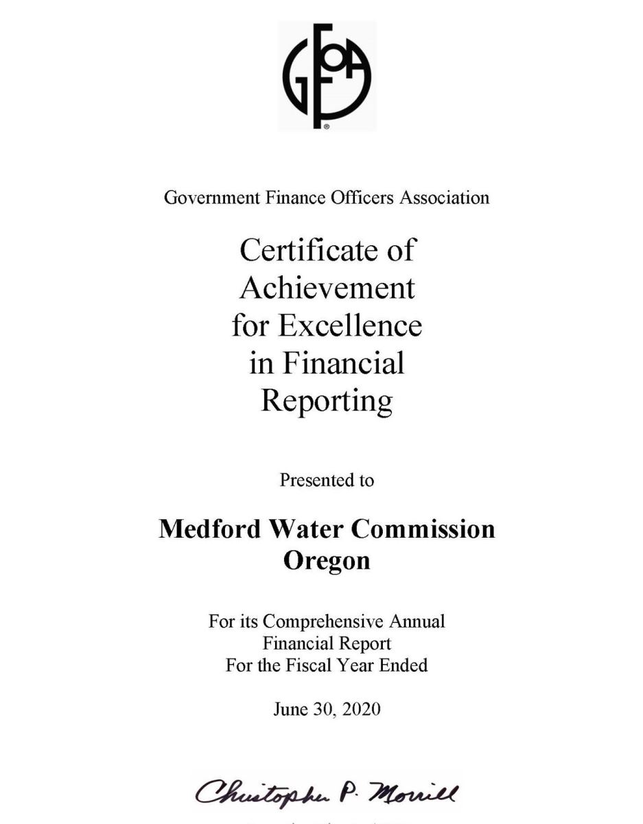 Photo of GFOAs Certificate of Achievement