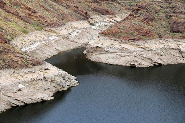 A low level of water in the reservoir