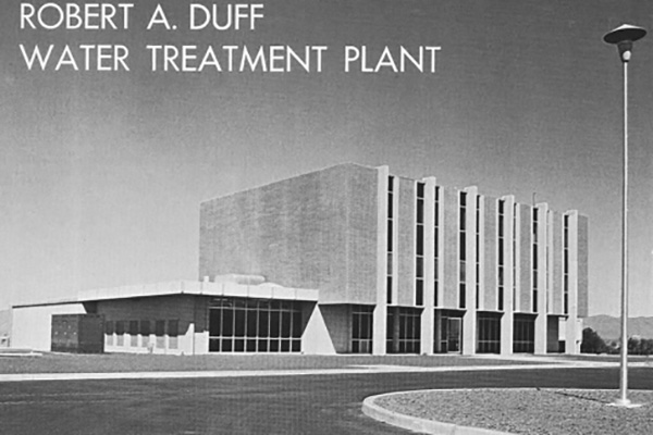 An historic image of the Robert A. Duff water treatment Plant building.