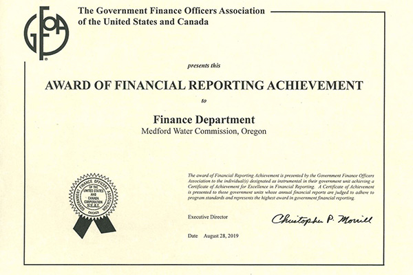 An award for excellence in financial reporting.